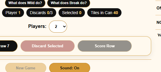 7FALL draw, discard and score controls